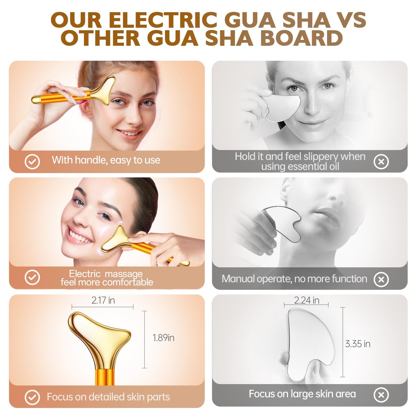 2-in-1 Gua Sha and Ice Roller Facial Tools, Electric Face Massager Device for Eye, Jaw, Scalp, Neck, Gold