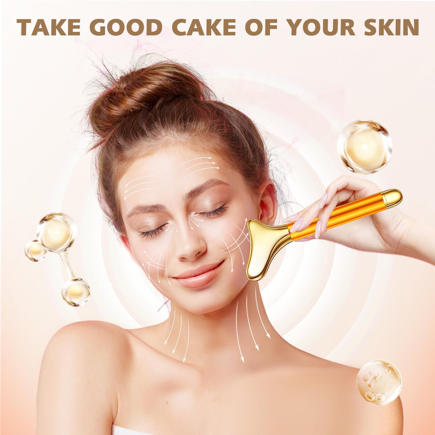 2-in-1 Gua Sha and Ice Roller Facial Tools, Electric Face Massager Device for Eye, Jaw, Scalp, Neck, Gold