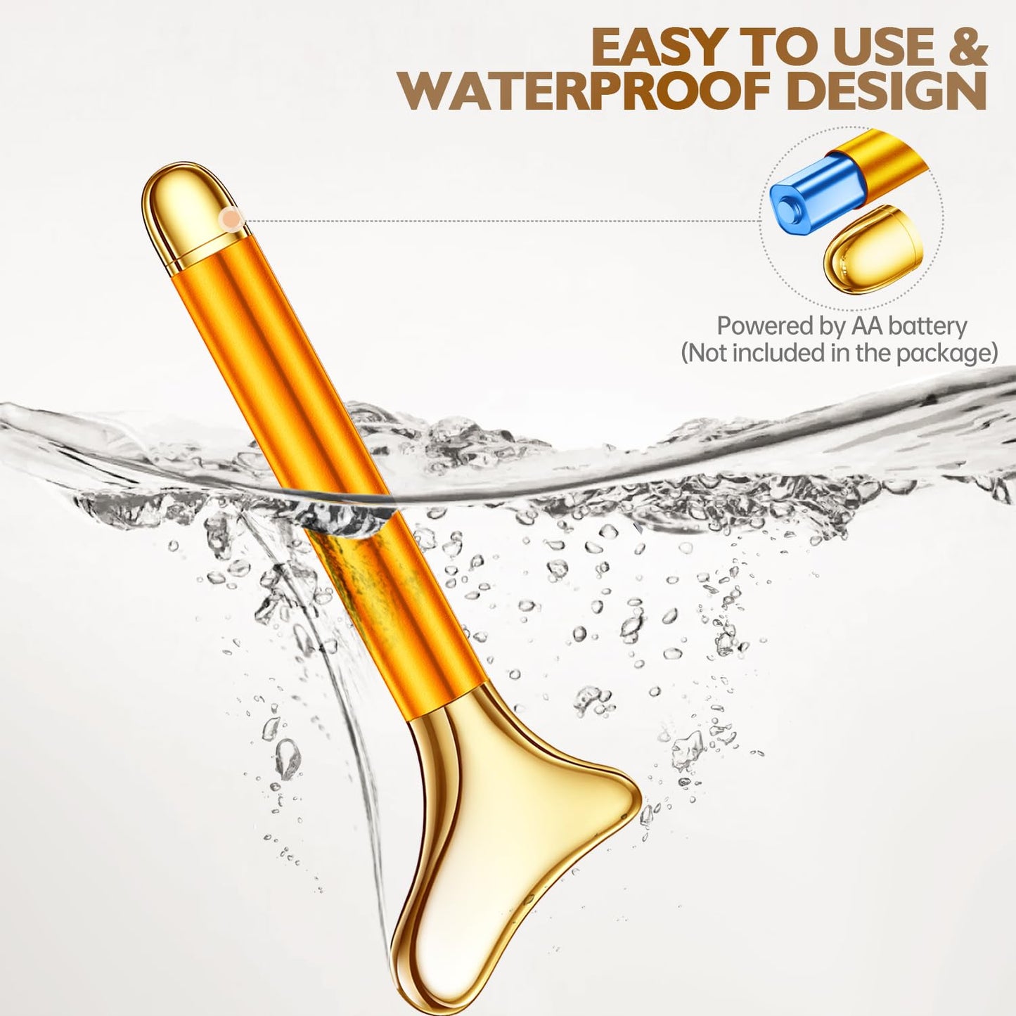 2-in-1 Gua Sha and Ice Roller Facial Tools, Electric Face Massager Device for Eye, Jaw, Scalp, Neck, Gold