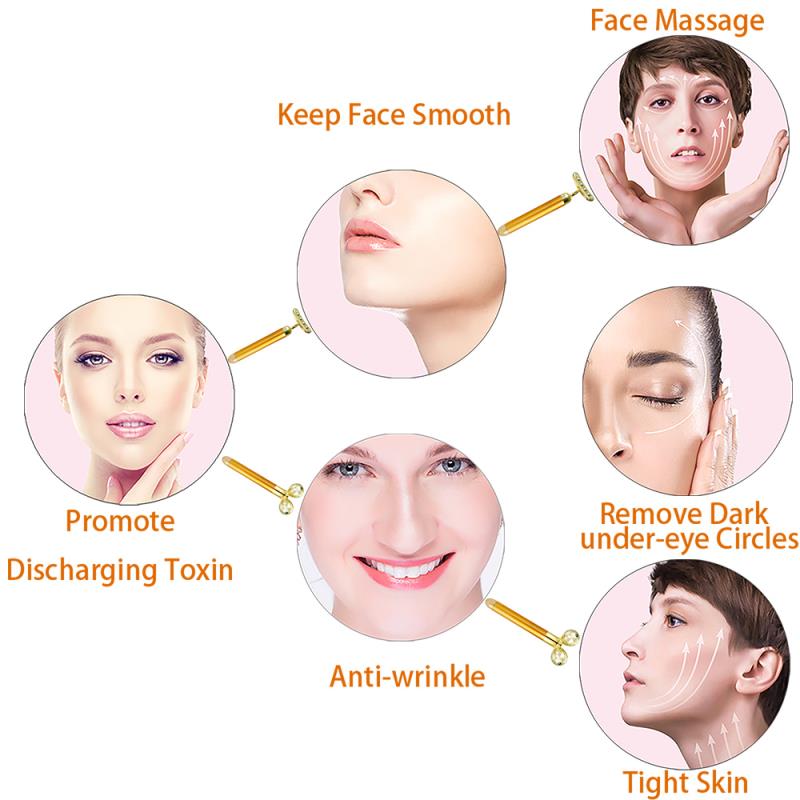 Electric Face Massage Roller, Golden 3D Roller Electric Facial Roller and T Shape Facial Roller Massager Kit, Electric Massage Roller for Puffiness Relief (Gold)