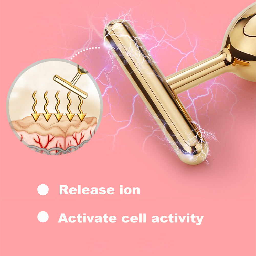 Yeamon 2 in 1 Face Massager Golden Facial Electric 3D Roller and T Shape Arm Eye Nose Massager Skin Care Tools