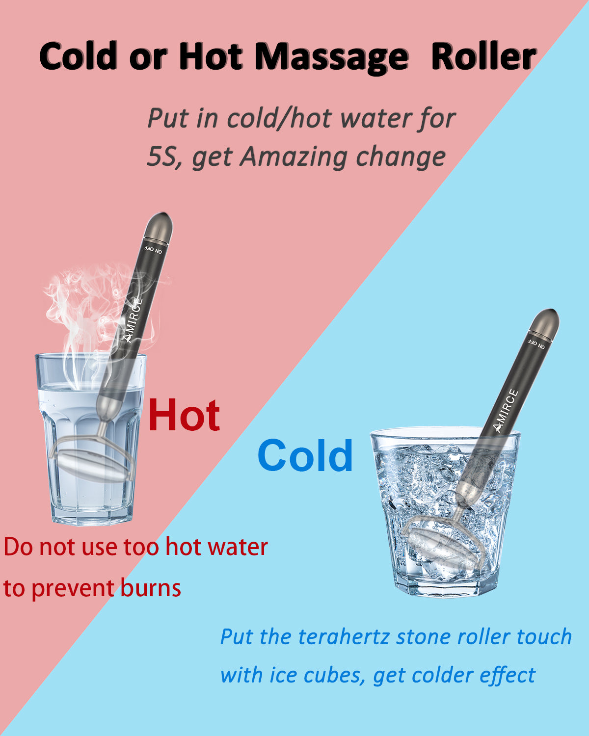 2 in 1 Face Massage Roller, Electric Hot&Cold Terahertz Stone Facial Roller, Metal Face Eye Massage Roller, Massage Ice Roller for Puffiness, Stress Relief, Facial Massager Roller, Skin Care Tools