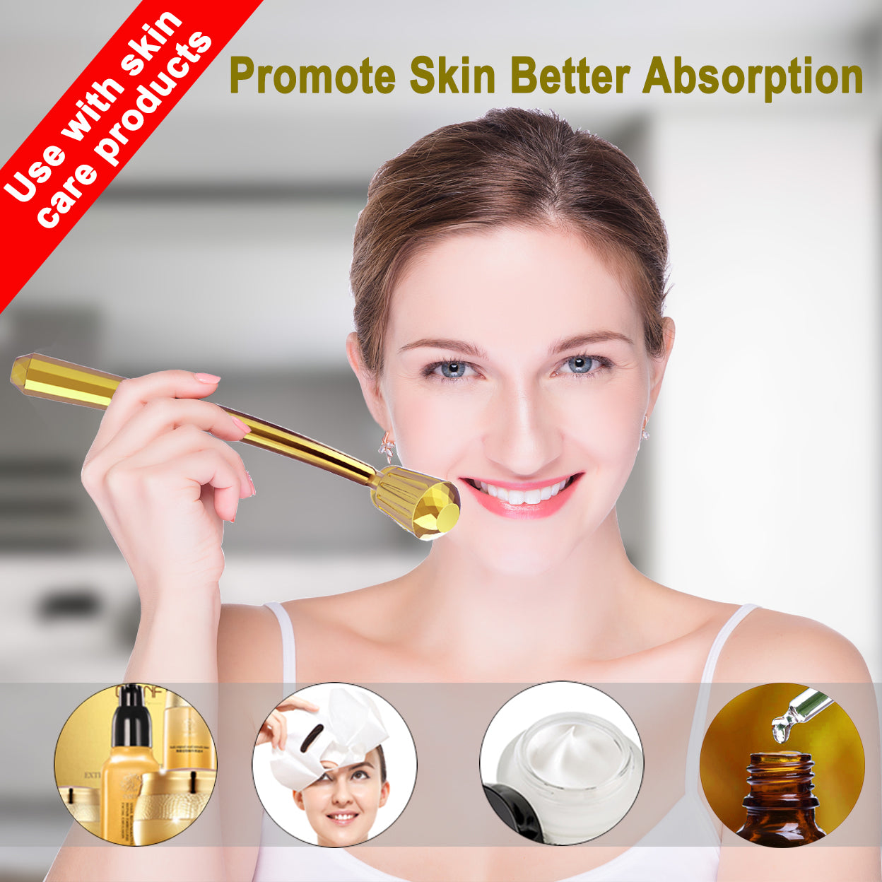 Face Massager Roller, 3D Roller Facial Massager and Gua Sha Massage Roller Tool Set for Women, Facial Skin Care Tools (Gold)