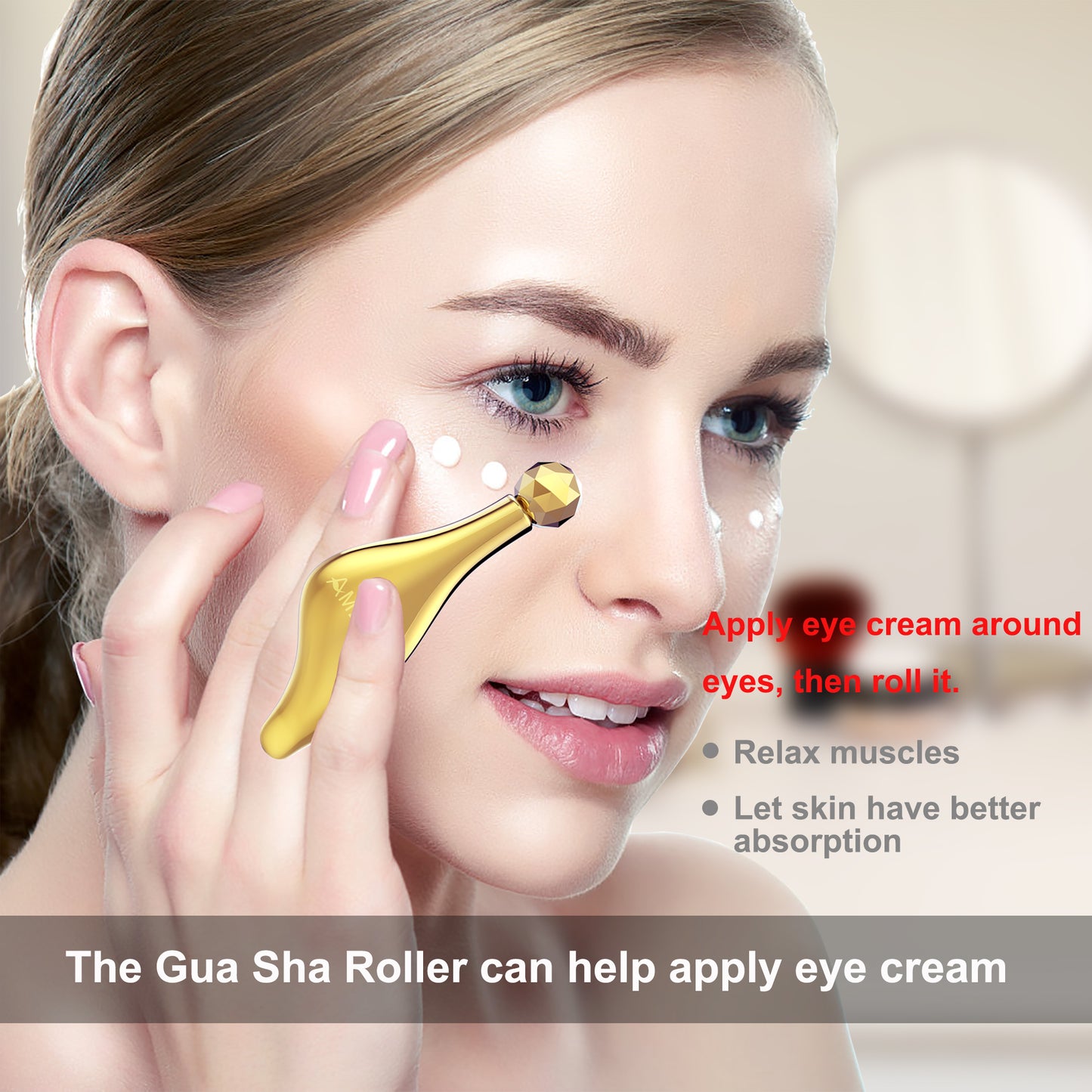 Face Massager Roller, 3D Roller Facial Massager and Gua Sha Massage Roller Tool Set for Women, Facial Skin Care Tools (Gold)