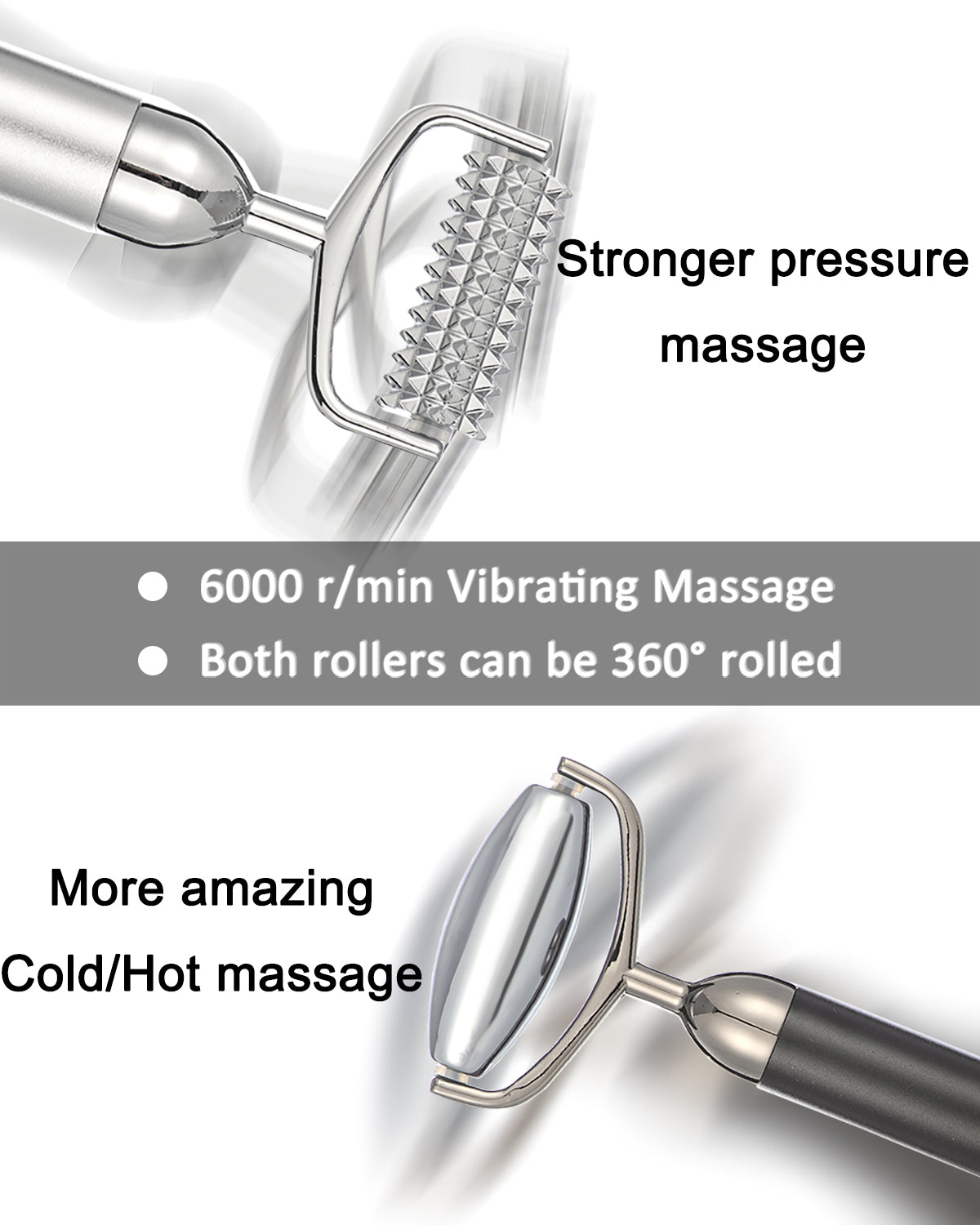 2 in 1 Face Massage Roller, Electric Hot&Cold Terahertz Stone Facial Roller, Metal Face Eye Massage Roller, Massage Ice Roller for Puffiness, Stress Relief, Facial Massager Roller, Skin Care Tools