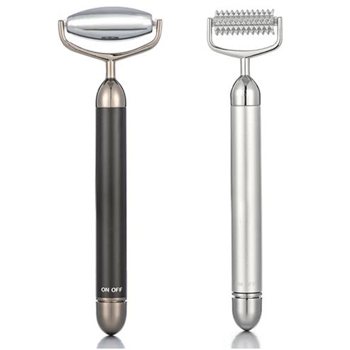 2 in 1 Face Massage Roller, Electric Hot&Cold Terahertz Stone Facial Roller, Metal Face Eye Massage Roller, Massage Ice Roller for Puffiness, Stress Relief, Facial Massager Roller, Skin Care Tools