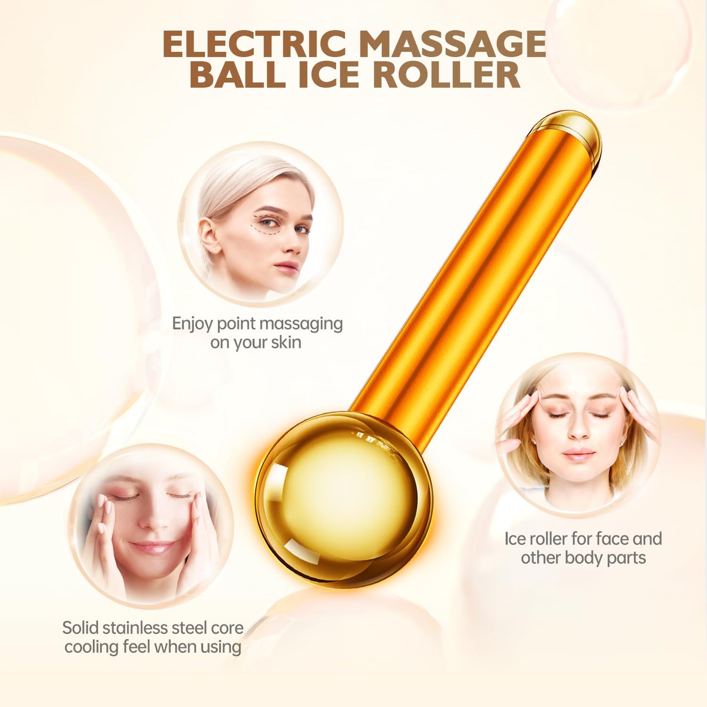 2-in-1 Gua Sha and Ice Roller Facial Tools, Electric Face Massager Device for Eye, Jaw, Scalp, Neck, Gold
