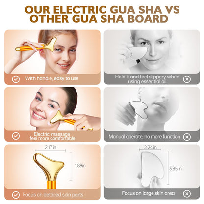 2-in-1 Gua Sha and Ice Roller Facial Tools, Electric Face Massager Device for Eye, Jaw, Scalp, Neck, Gold