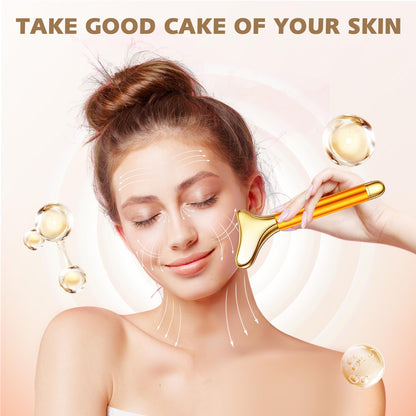 2-in-1 Gua Sha and Ice Roller Facial Tools, Electric Face Massager Device for Eye, Jaw, Scalp, Neck, Gold