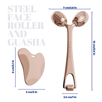 Yeamon Gua Sha Facial Tools and Face Roller Set, Facial Massage Tool for Women’s Skincare Routine,Cooling Stainless Steel Face Sculpting Eyes Roller Guasha for Daily Use or Self-Care Gift for Women