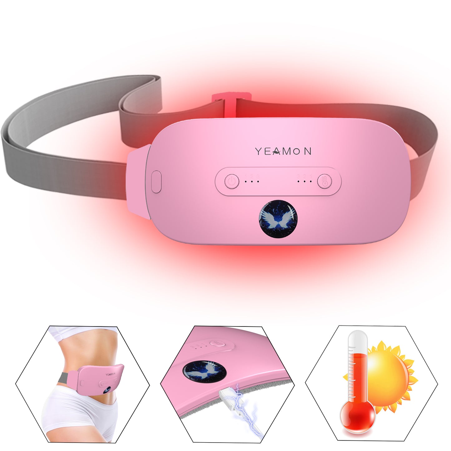 Portable Cordless Heating Pad, Electric Waist Belt Device, Fast Heating Pad with 3 Heat Levels and 3 Massage Modes, Back or Belly Heating Pad for Women and Girl