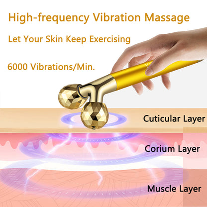 Yeamon 2 in 1 Face Massager Golden Facial Electric 3D Roller and T Shape Arm Eye Nose Massager Skin Care Tools