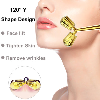 Face Massager Roller, 3D Roller Facial Massager and Gua Sha Massage Roller Tool Set for Women, Facial Skin Care Tools (Gold)