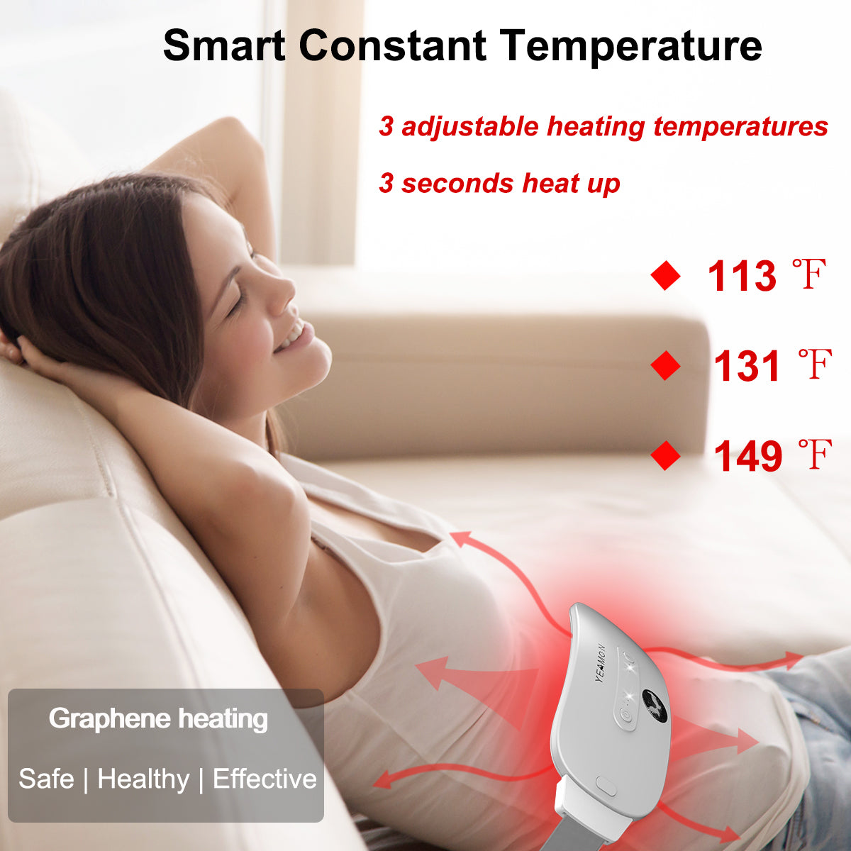 Portable Cordless Heating Pad, Electric Waist Belt Device, Fast Heating Pad with 3 Heat Levels and 3 Massage Modes, Back or Belly Heating Pad for Women and Girl