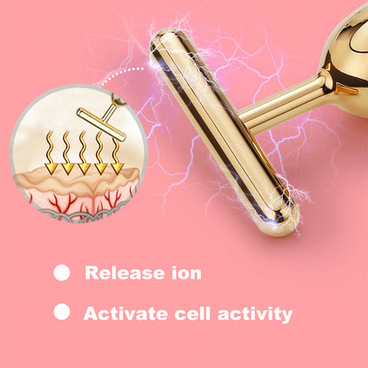 Yeamon 2 in 1 Face Massager Golden Facial Electric 3D Roller and T Shape Arm Eye Nose Massager Skin Care Tools