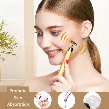 Yeamon 2 in 1 Face Massager Golden Facial Electric 3D Roller and T Shape Arm Eye Nose Massager Skin Care Tools