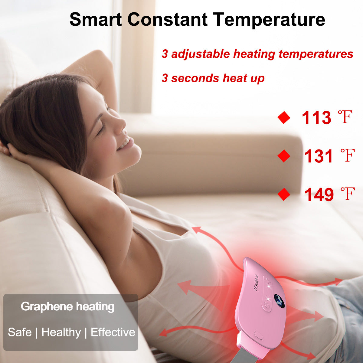 Portable Cordless Heating Pad, Electric Waist Belt Device, Fast Heating Pad with 3 Heat Levels and 3 Massage Modes, Back or Belly Heating Pad for Women and Girl