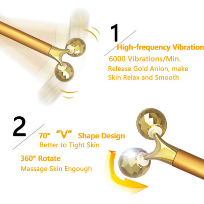 Yeamon 2 in 1 Face Massager Golden Facial Electric 3D Roller and T Shape Arm Eye Nose Massager Skin Care Tools