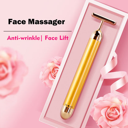 Yeamon 2 in 1 Face Massager Golden Facial Electric 3D Roller and T Shape Arm Eye Nose Massager Skin Care Tools