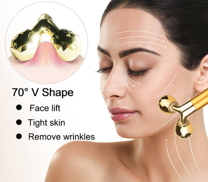 Electric Face Massage Roller, Golden 3D Roller Electric Facial Roller and T Shape Facial Roller Massager Kit, Electric Massage Roller for Puffiness Relief (Gold)